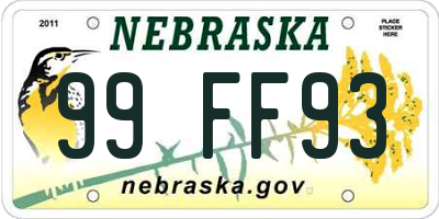 NE license plate 99FF93