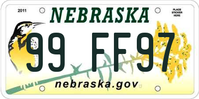 NE license plate 99FF97