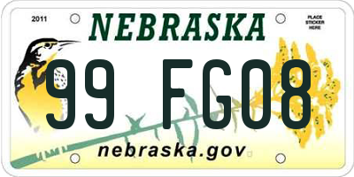 NE license plate 99FG08