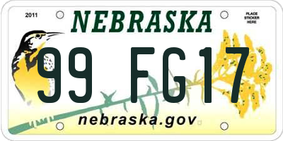 NE license plate 99FG17