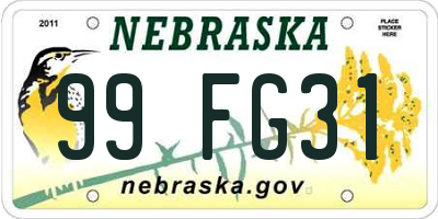 NE license plate 99FG31