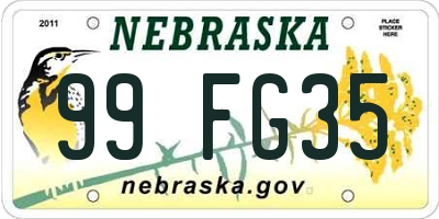 NE license plate 99FG35