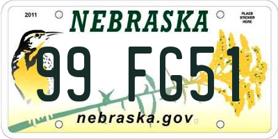 NE license plate 99FG51