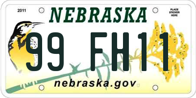 NE license plate 99FH11