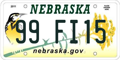 NE license plate 99FI15