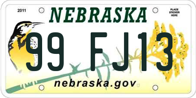 NE license plate 99FJ13