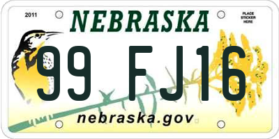 NE license plate 99FJ16