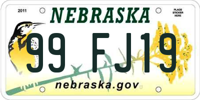 NE license plate 99FJ19
