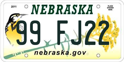 NE license plate 99FJ22