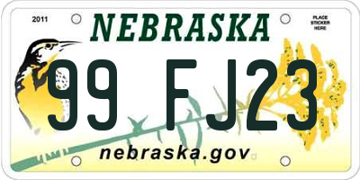 NE license plate 99FJ23