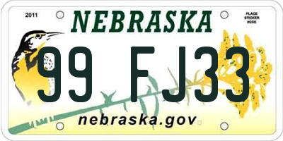 NE license plate 99FJ33
