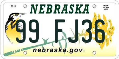 NE license plate 99FJ36