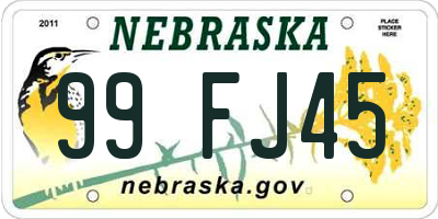 NE license plate 99FJ45