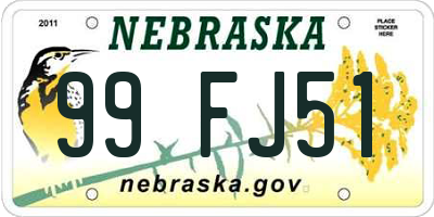 NE license plate 99FJ51