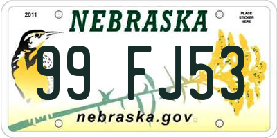 NE license plate 99FJ53