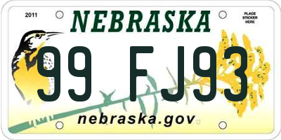 NE license plate 99FJ93
