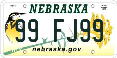 NE license plate 99FJ99