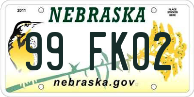 NE license plate 99FK02