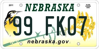 NE license plate 99FK07