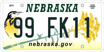 NE license plate 99FK11