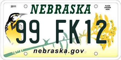 NE license plate 99FK12