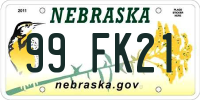 NE license plate 99FK21