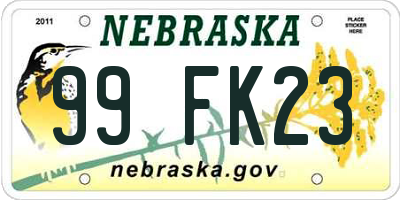 NE license plate 99FK23