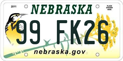 NE license plate 99FK26