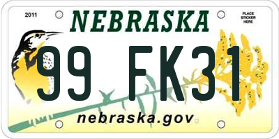 NE license plate 99FK31