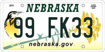 NE license plate 99FK33