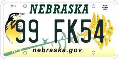 NE license plate 99FK54