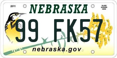 NE license plate 99FK57