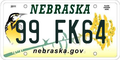 NE license plate 99FK64