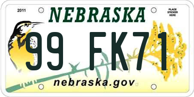 NE license plate 99FK71