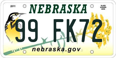 NE license plate 99FK72