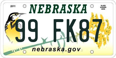 NE license plate 99FK87