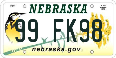 NE license plate 99FK98