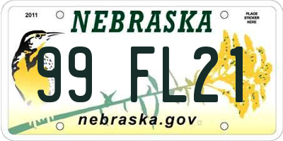 NE license plate 99FL21