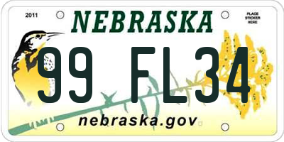 NE license plate 99FL34