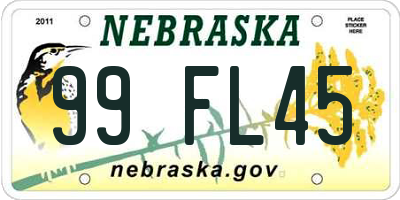 NE license plate 99FL45