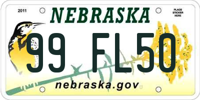 NE license plate 99FL50