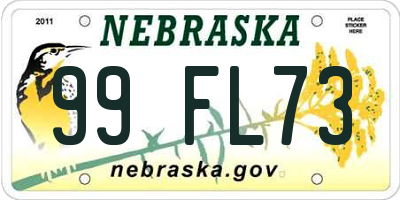 NE license plate 99FL73