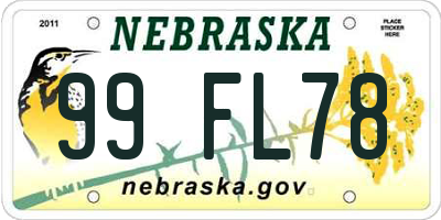 NE license plate 99FL78