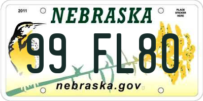 NE license plate 99FL80