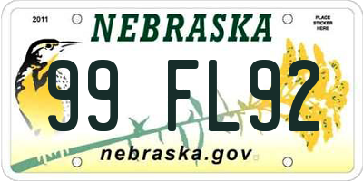 NE license plate 99FL92