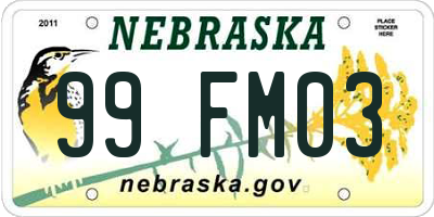 NE license plate 99FM03