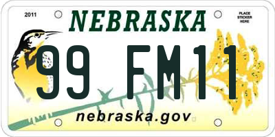 NE license plate 99FM11