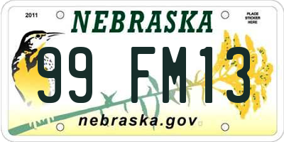 NE license plate 99FM13