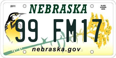 NE license plate 99FM17