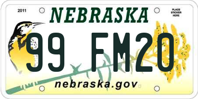 NE license plate 99FM20